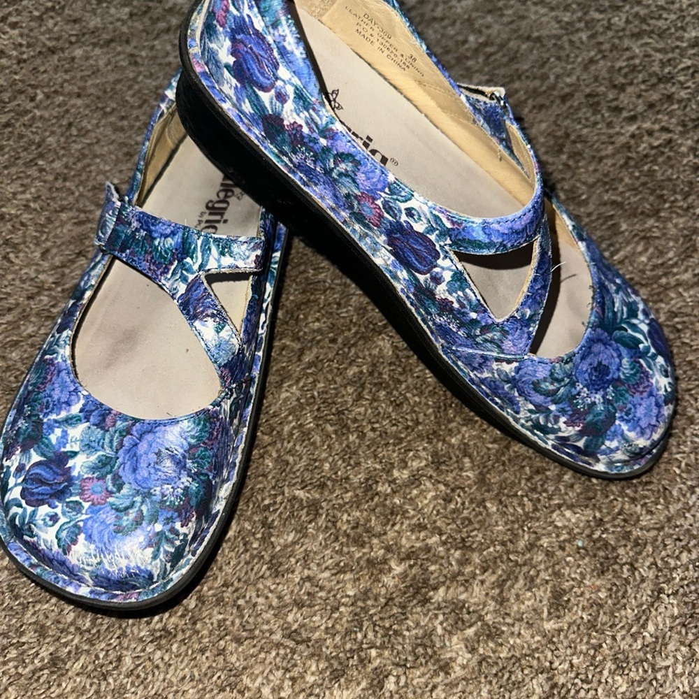 Alegria Blue Floral Mary Jane Flats Size 38